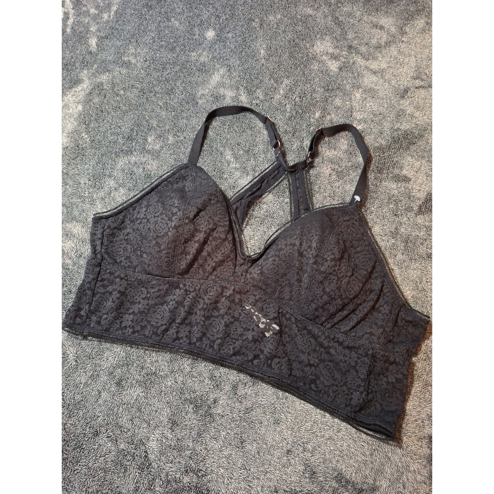 Maidenform Lace Racer Back Bralett 2XL Black Feminine Sexy Adjustable ‎ Romantic